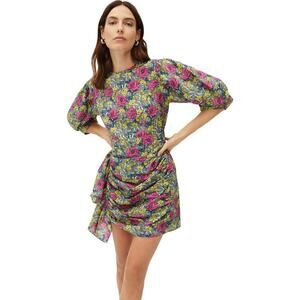 Rhode $425 Pia Draped Floral Cotton Dress in Wallpaper Floral Pink Size Small